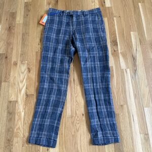Pauri & Casati Men Brown Pinstripe Plaid Linen Italian Pants Size 35/30